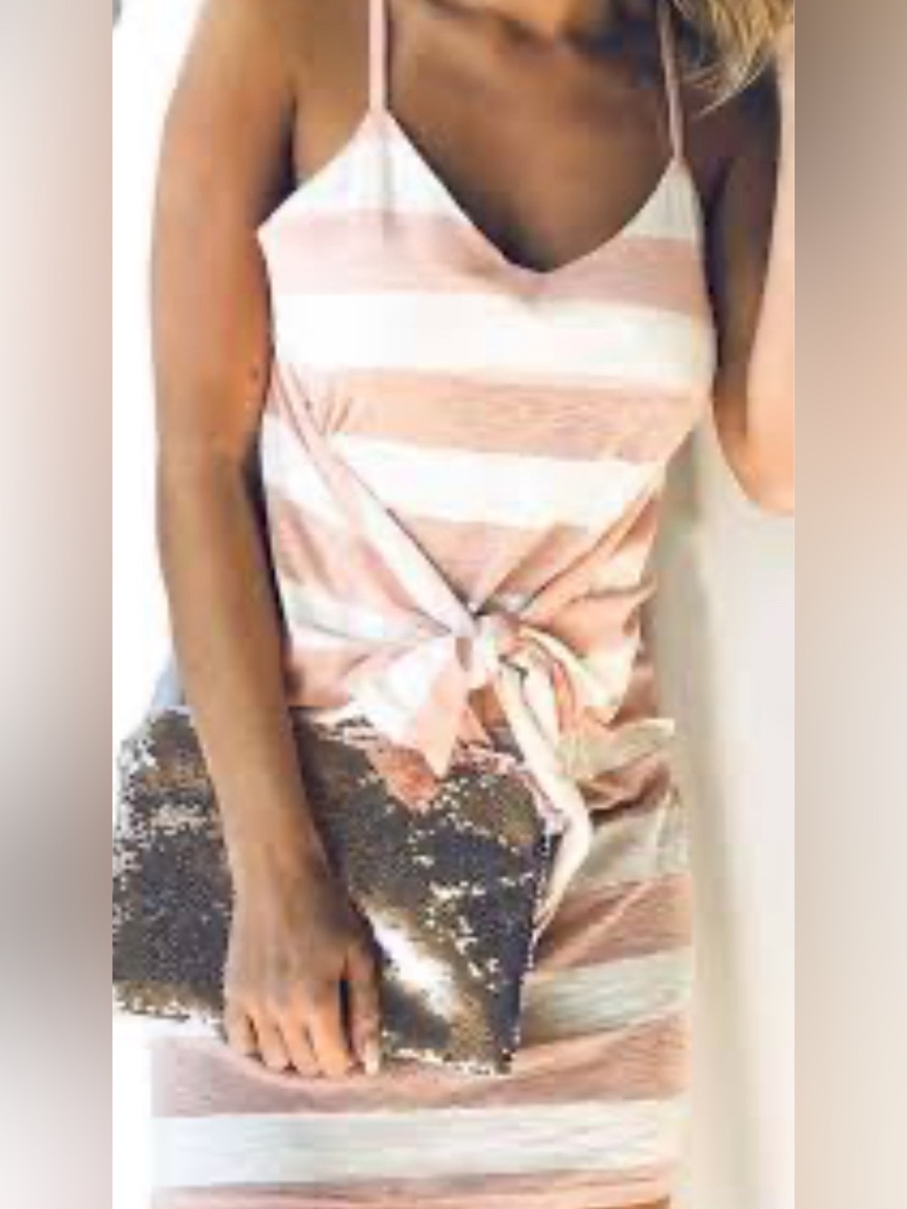 Striped Tie-Front Spaghetti Strap Dress in Pink and White